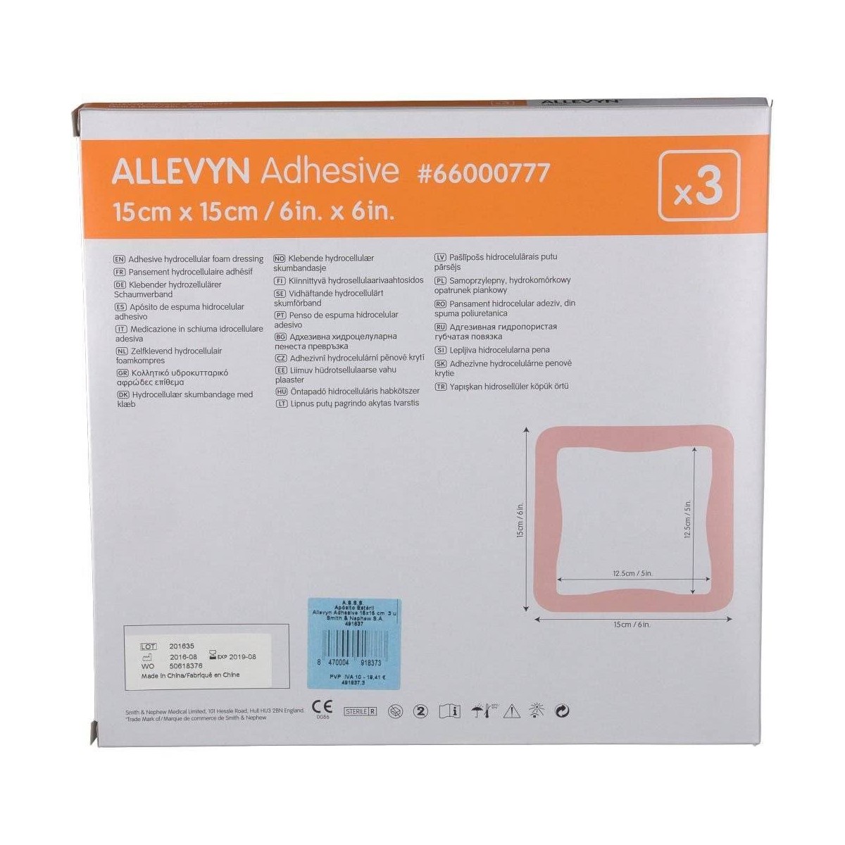 allevyn adhesive apositos 15x15cm 3u