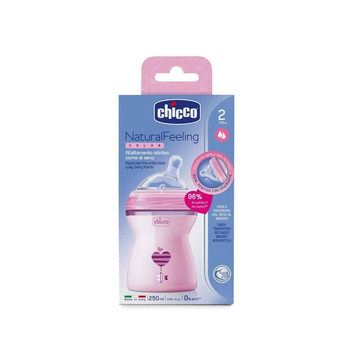 chicco biberon natural feeling rosa 250 ml 2m