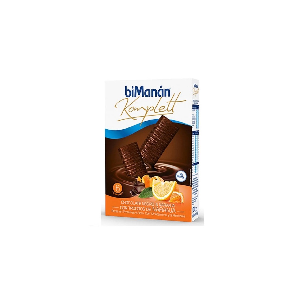 bimanan komplett chocolate negro con trocitos de naranja 6 barritas