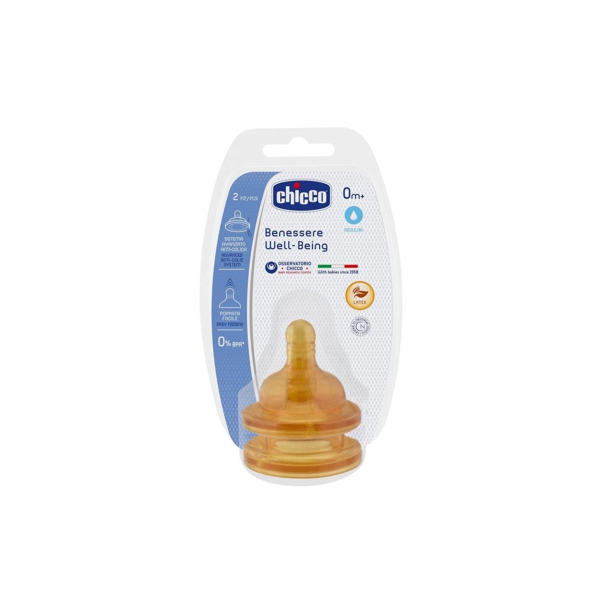 chicco tetina boca ancha caucho 0m 2 unidades